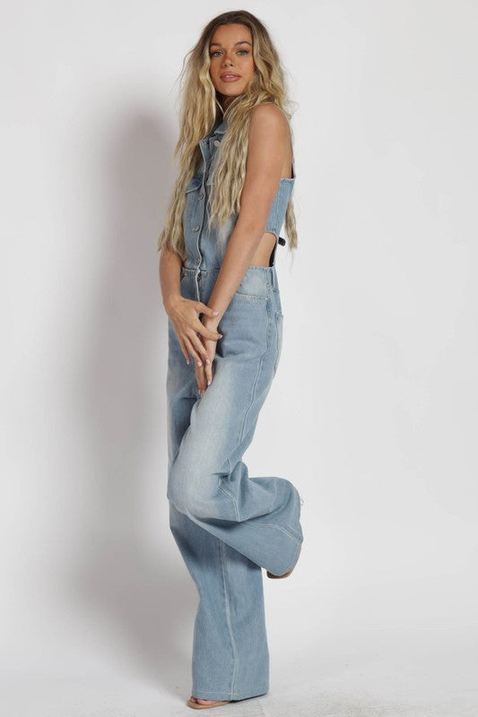 CUT OUT DENIM JUMPSUIT