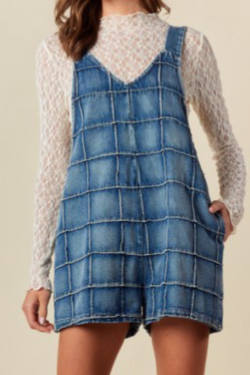 SQUARE PATCH DENIM ROMPER