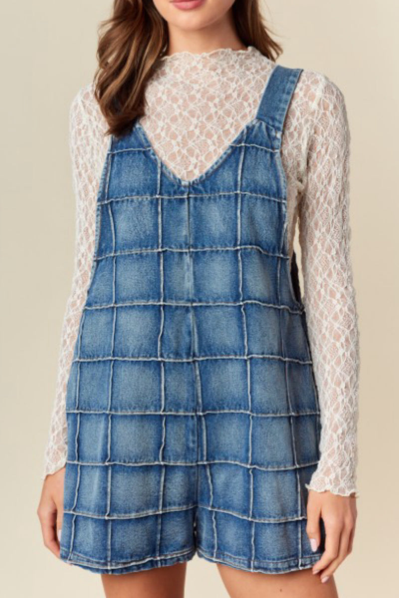 SQUARE PATCH DENIM ROMPER