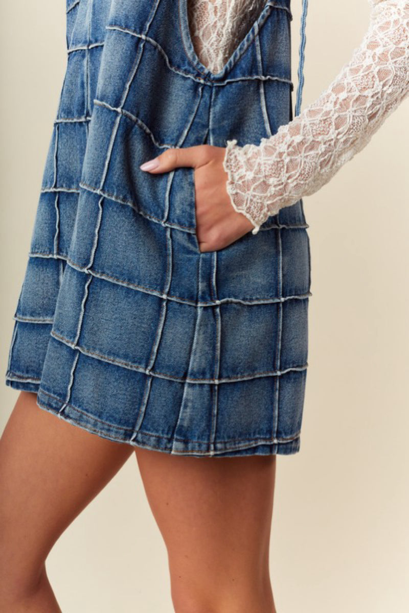 SQUARE PATCH DENIM ROMPER