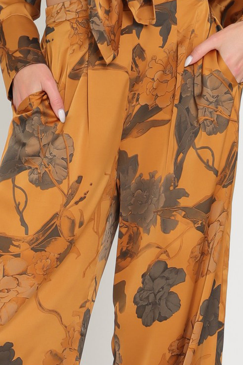 GOLDEN CAMEL FLORAL PANTS