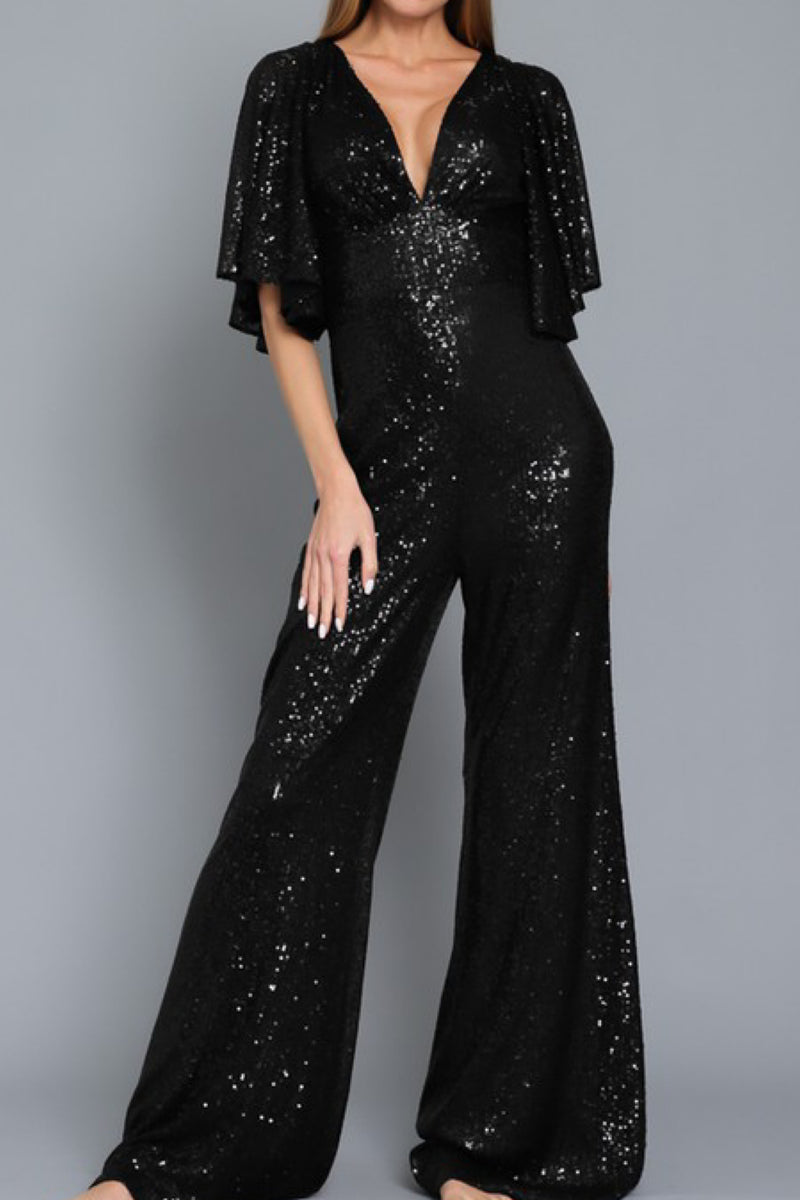 BLACK BAT SEQUIN JUMPSUIT