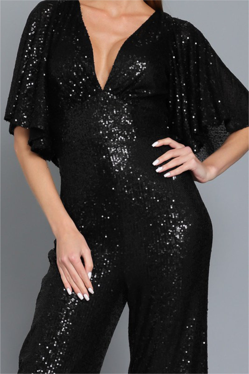 BLACK BAT SEQUIN JUMPSUIT