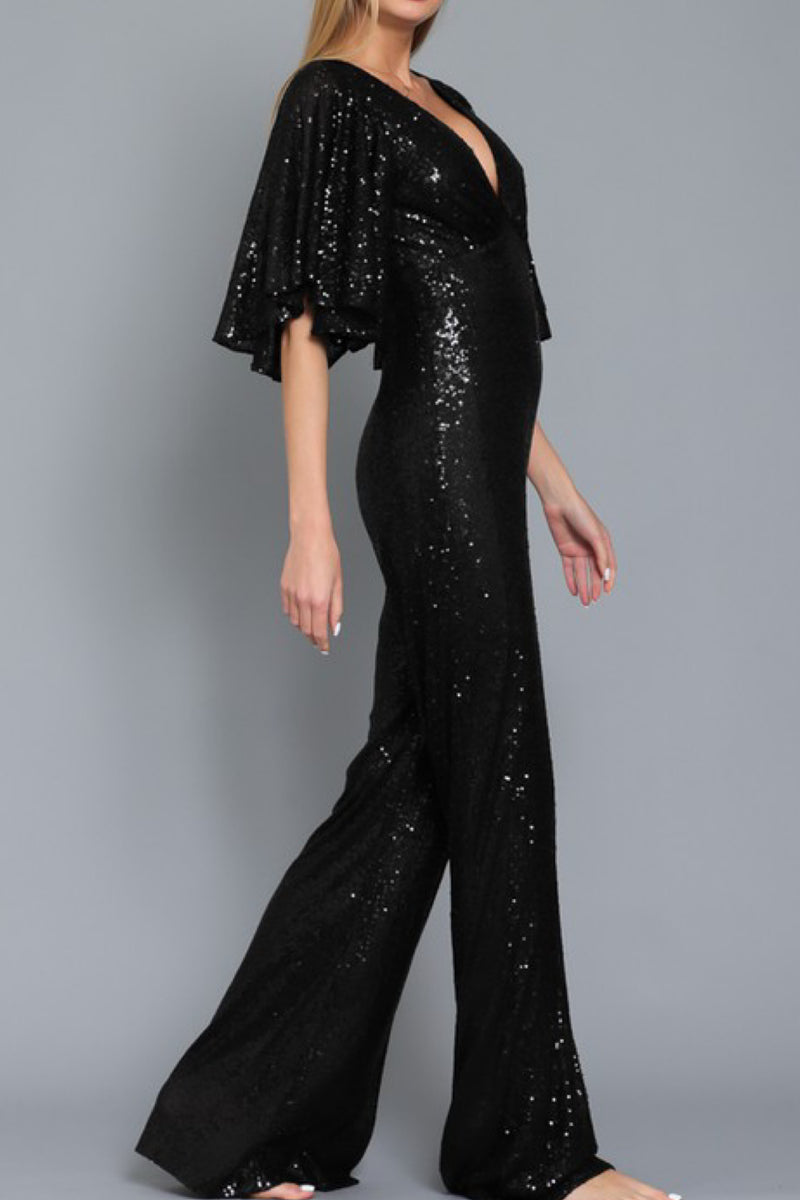 BLACK BAT SEQUIN JUMPSUIT