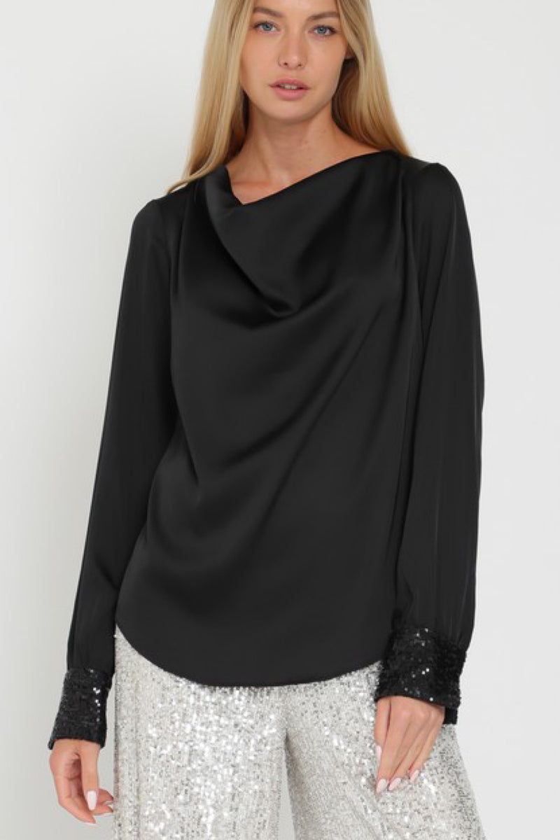 SATIN SEQUIN DETAIL TOP