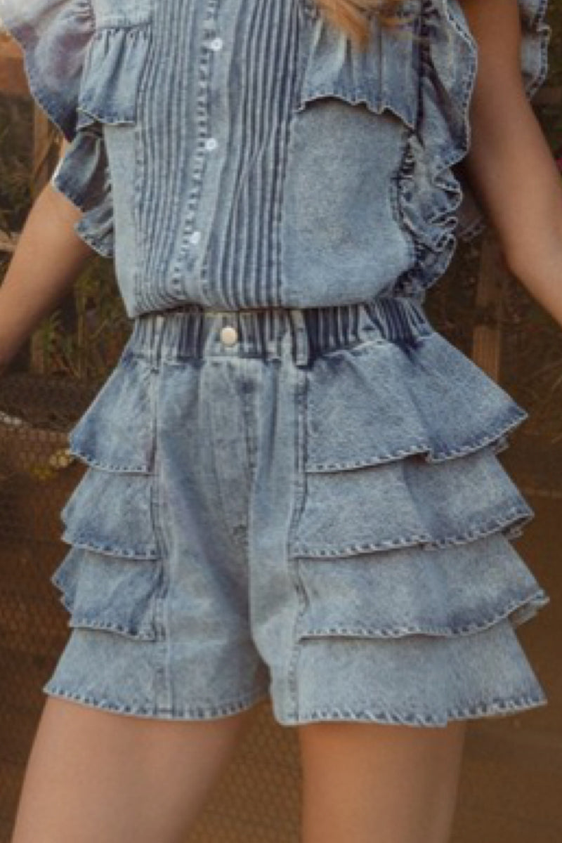 DENIM RUFFLE SHORTS