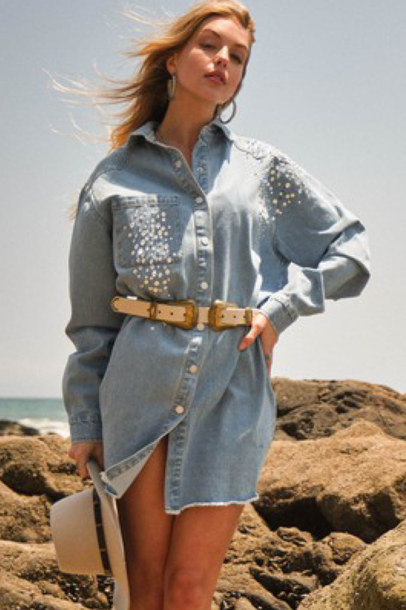 OVERSIZE GEM DENIM SHIRT