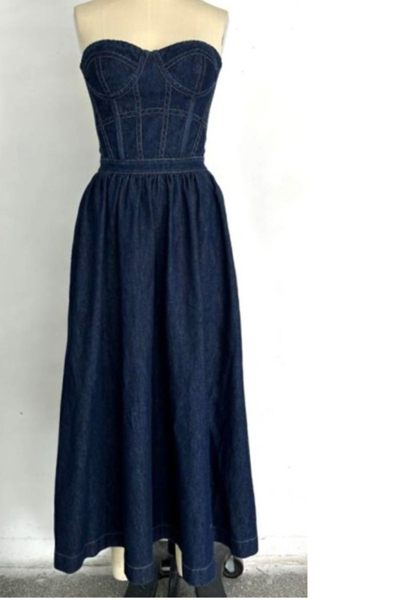 BUSTIER LOOK DENIM DRESS