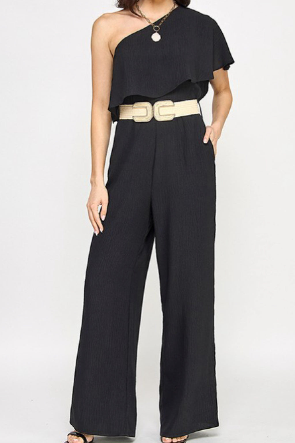 ONE SHOULDER BELTED JUMPSUIT