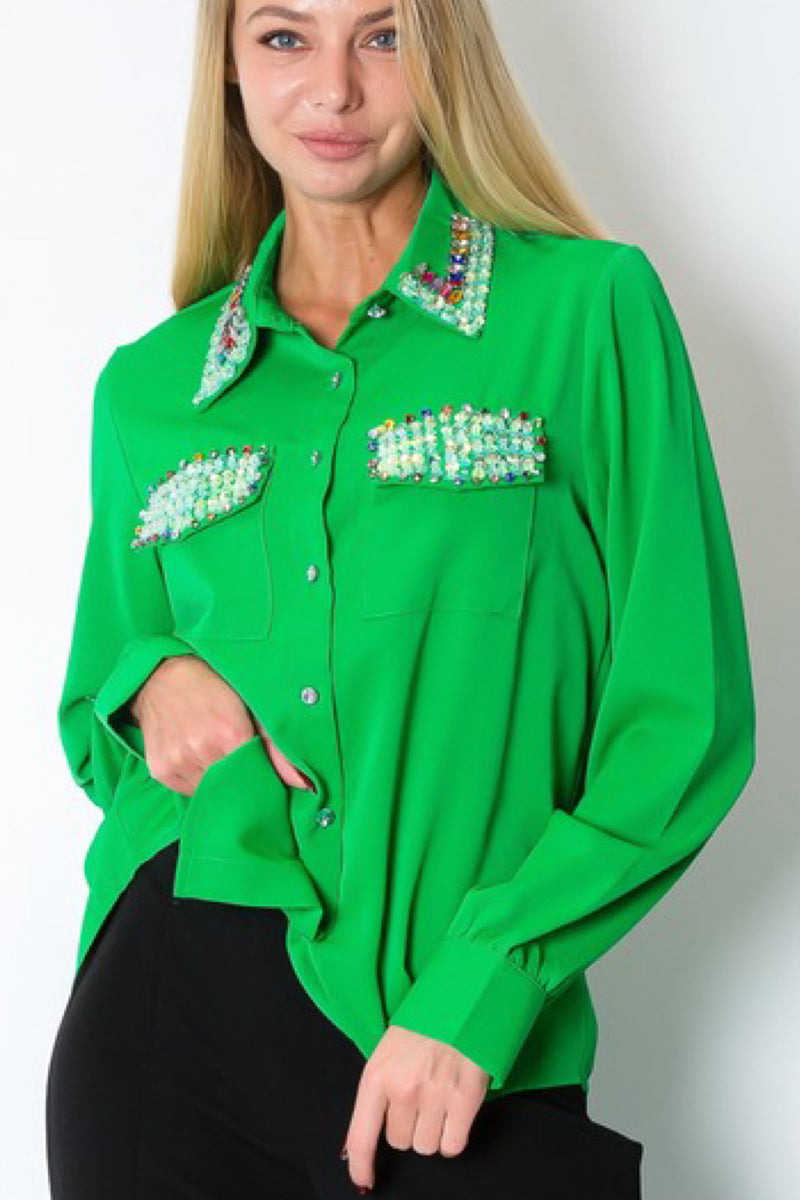 MY GREEN JEWELED TOP