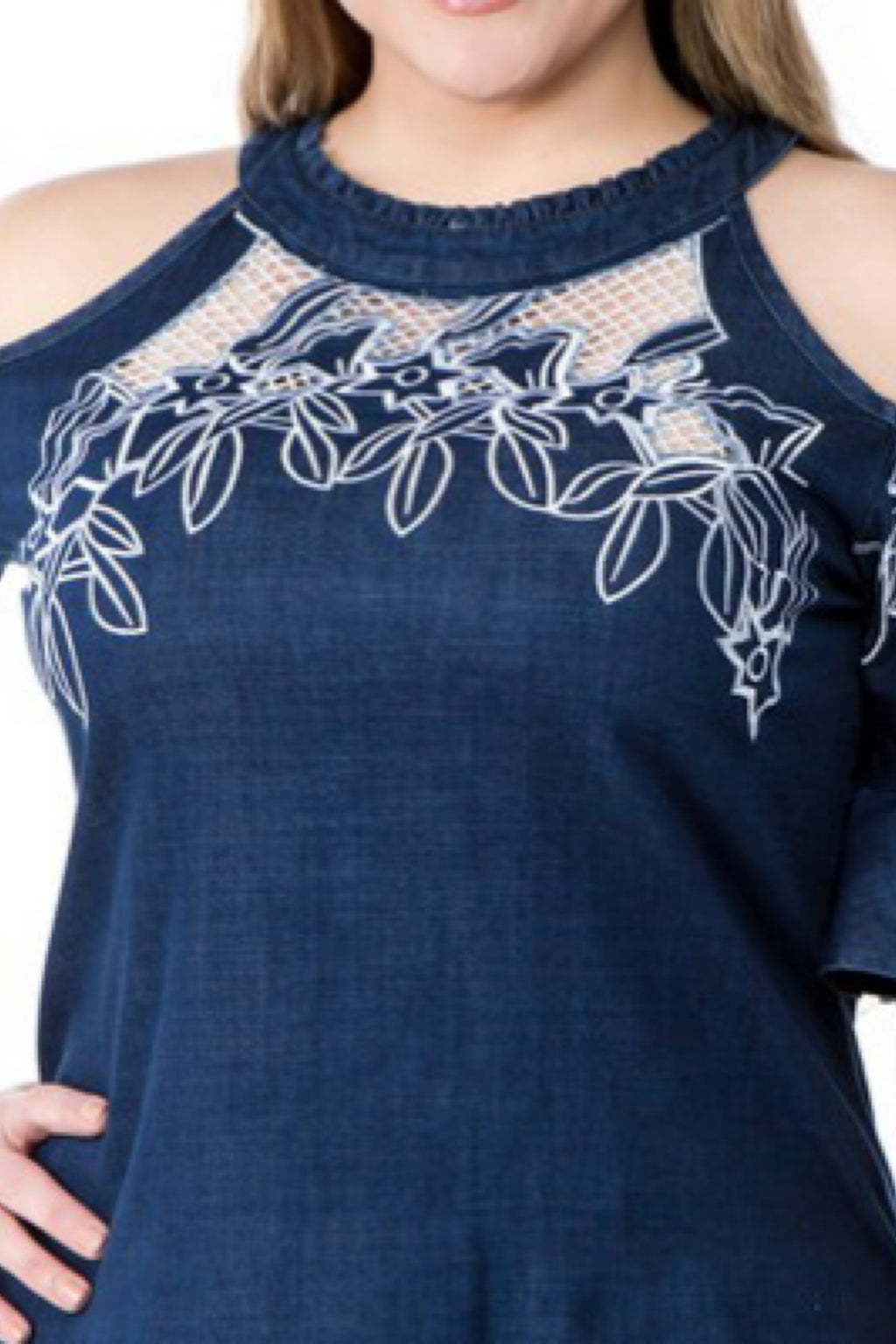 PLUS COLD SHOULDER DENIM TOP