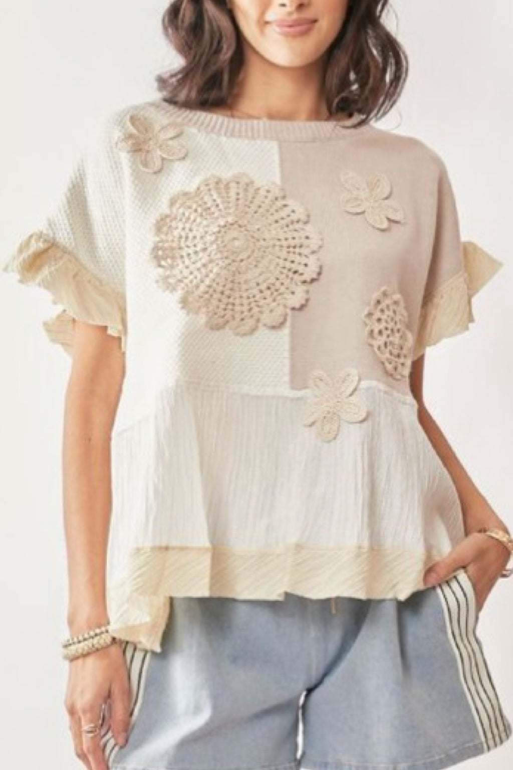 PLUS CROCHET FLOWERS SWEATER