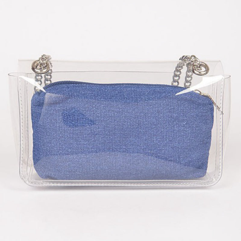 CLEAR BAG WITH SHINY POUCH