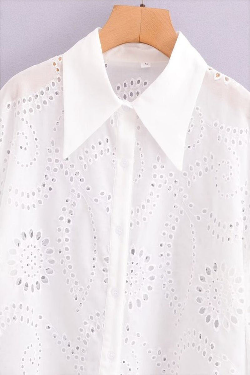 EYELET BELL SLEEVE TOP