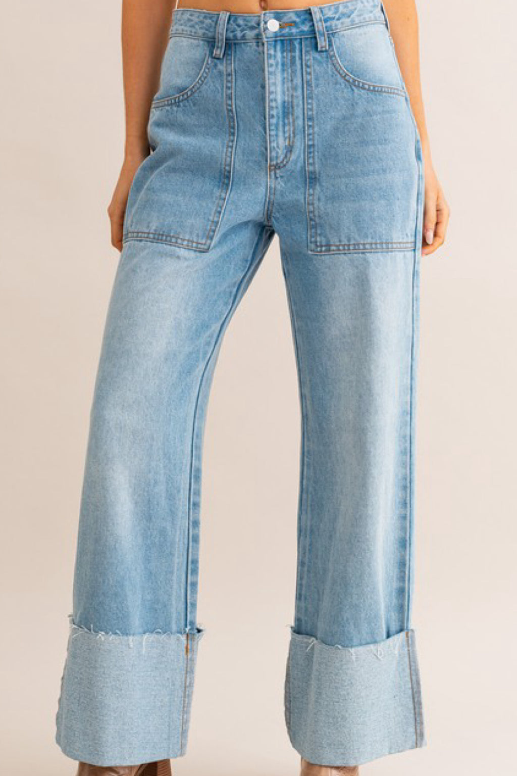 CUFFED LEG HIGH WAIST DENIM