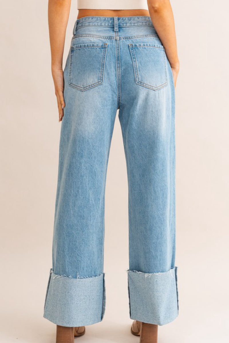 CUFFED LEG HIGH WAIST DENIM