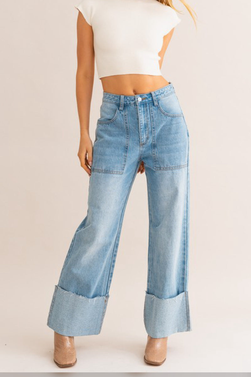 CUFFED LEG HIGH WAIST DENIM