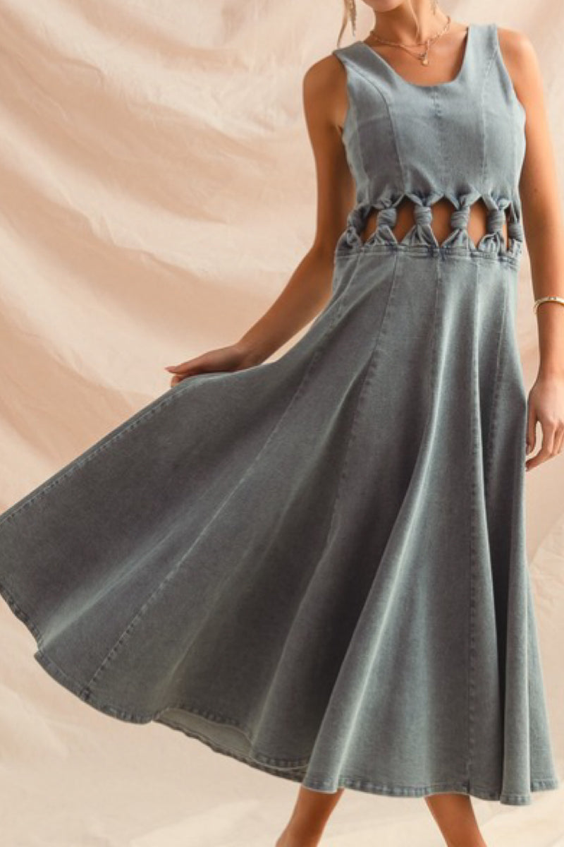 KNOTTED DENIM DRESS