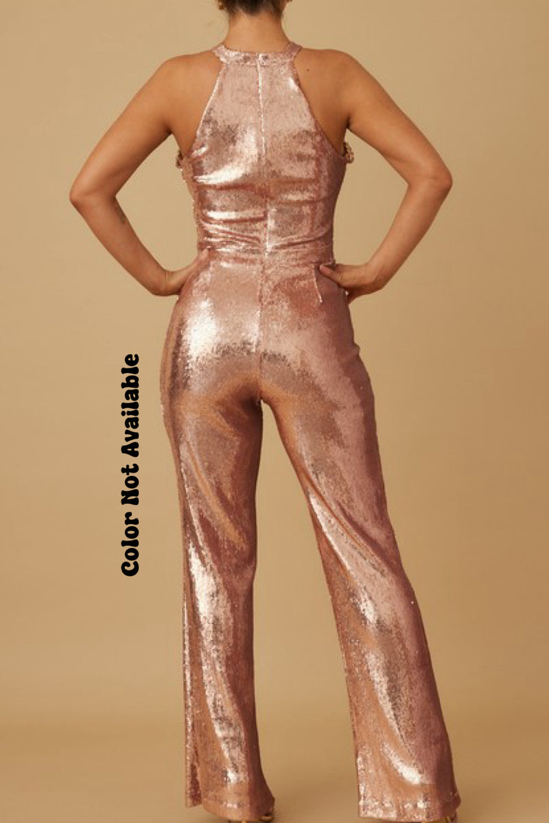 CHAIN DETAIL SEQUIN JUMPSUIT