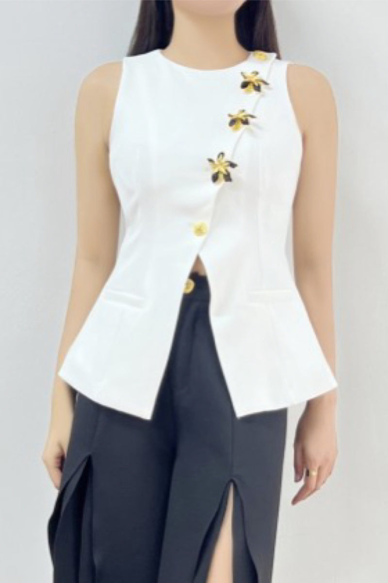 VEST TOP WITH FLOWER BUTTONS