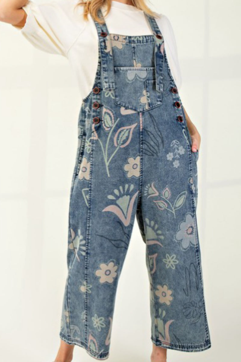 FLORAL PRINT DENIM JUMPSUIT
