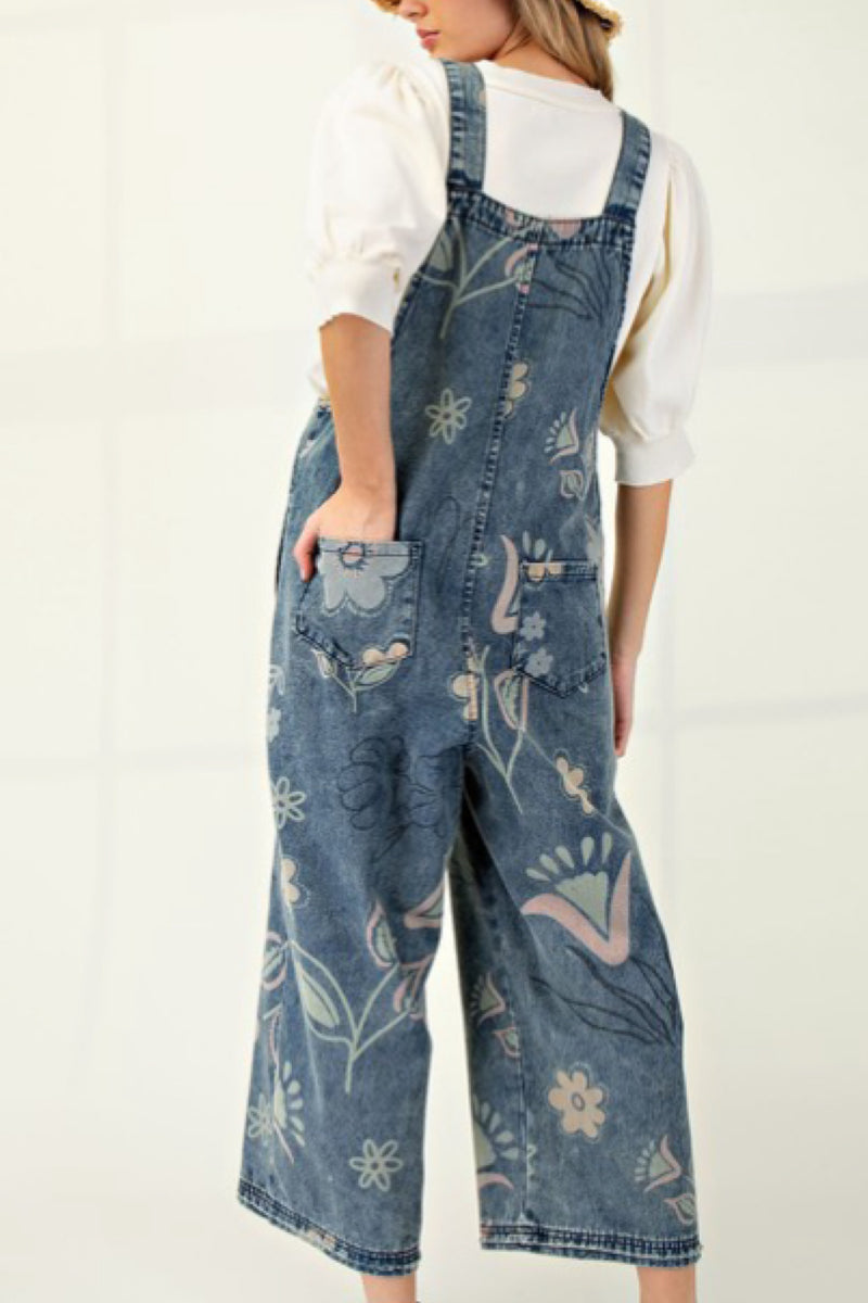 FLORAL PRINT DENIM JUMPSUIT