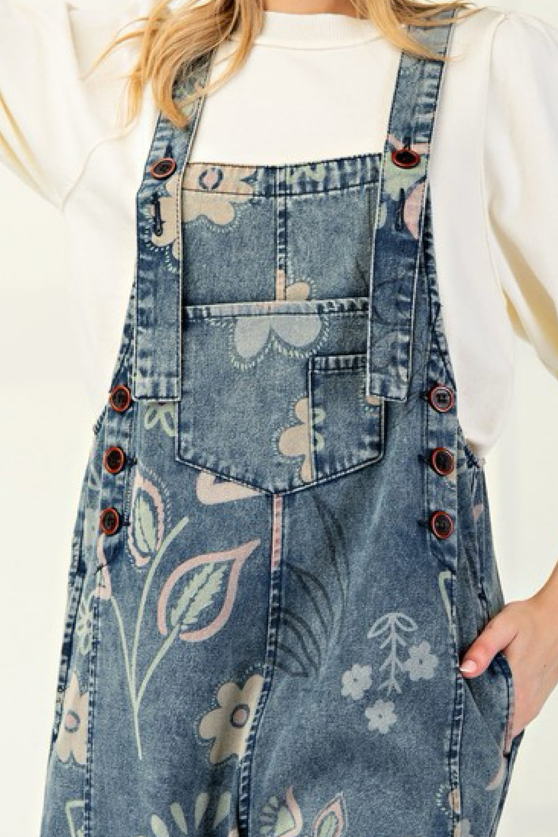 FLORAL PRINT DENIM JUMPSUIT