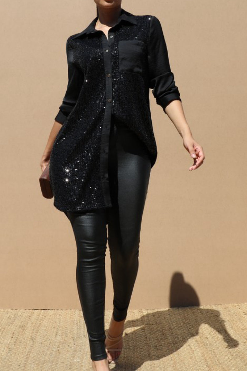 SEQUIN & SATIN SHIRT DRESS