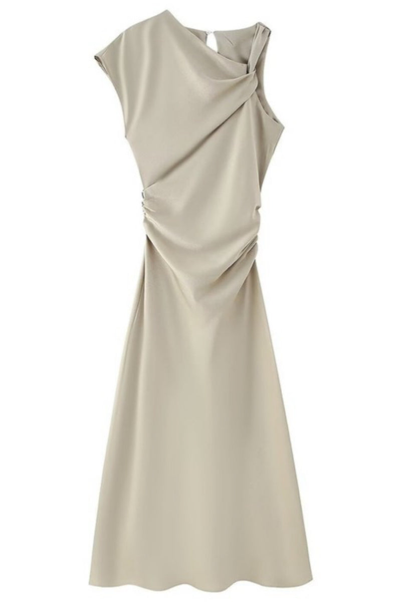 ASIMMETRIC SATIN MIDI DRESS