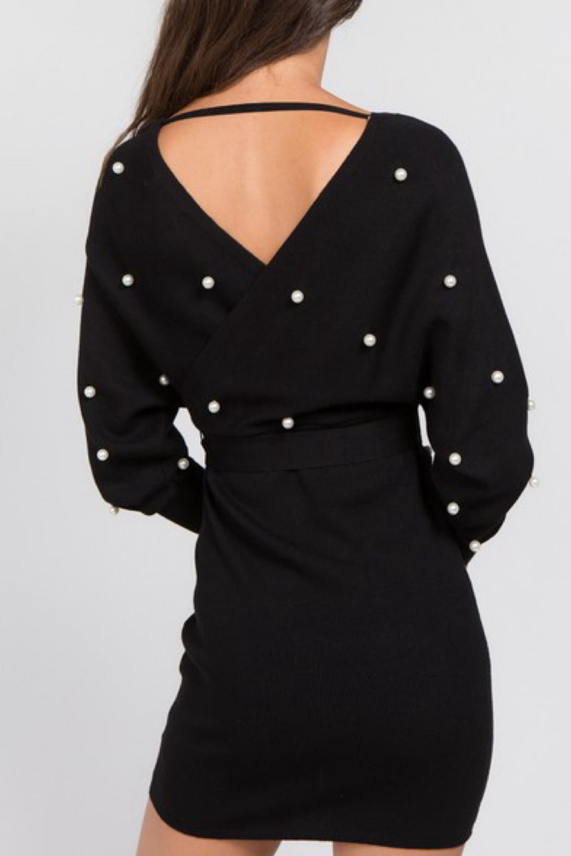 WRAP SWEATER PEARLS DRESS