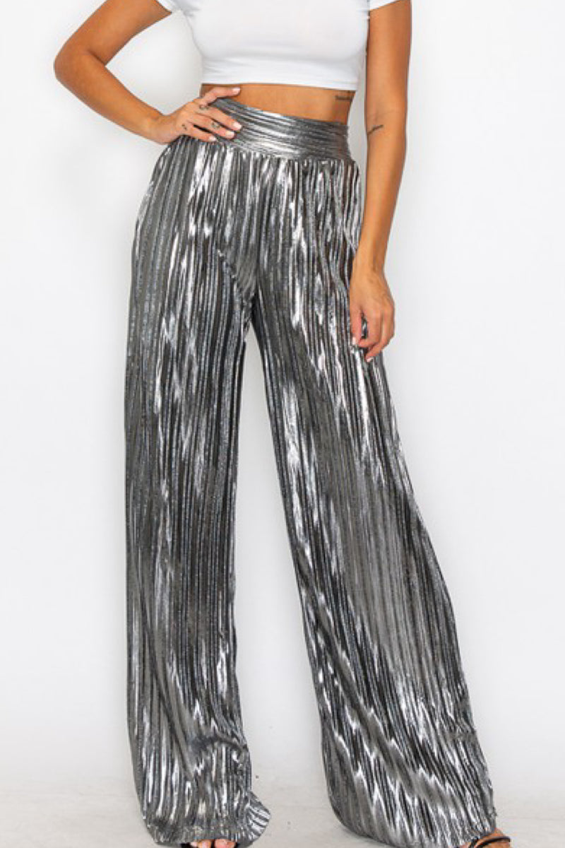 METALLIC WIDE LEG PANTS