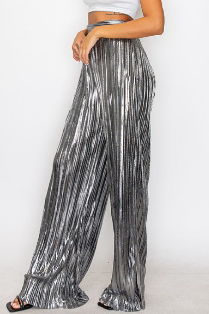 METALLIC WIDE LEG PANTS