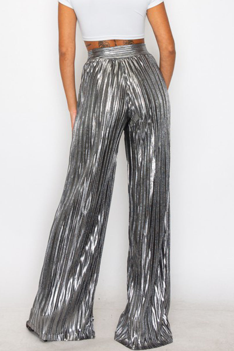 METALLIC WIDE LEG PANTS