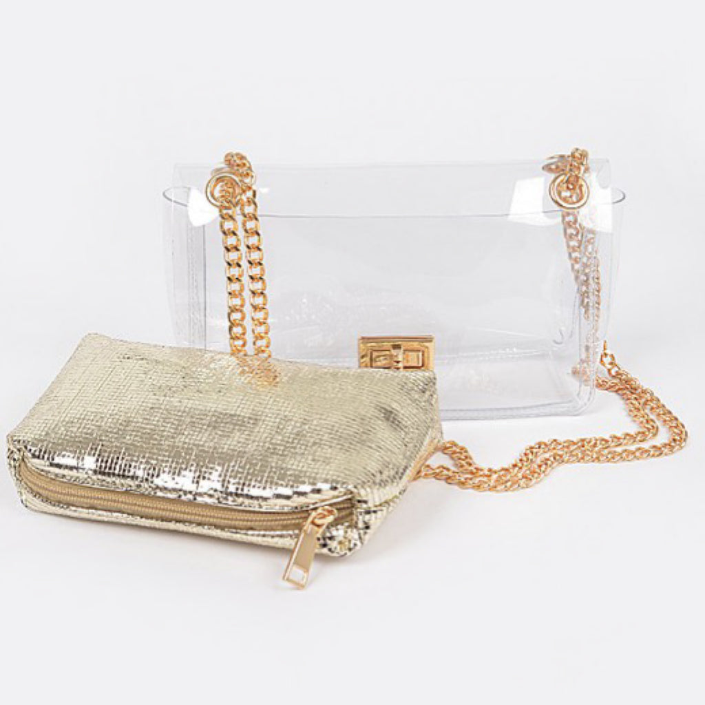 CLEAR BAG WITH SHINY POUCH