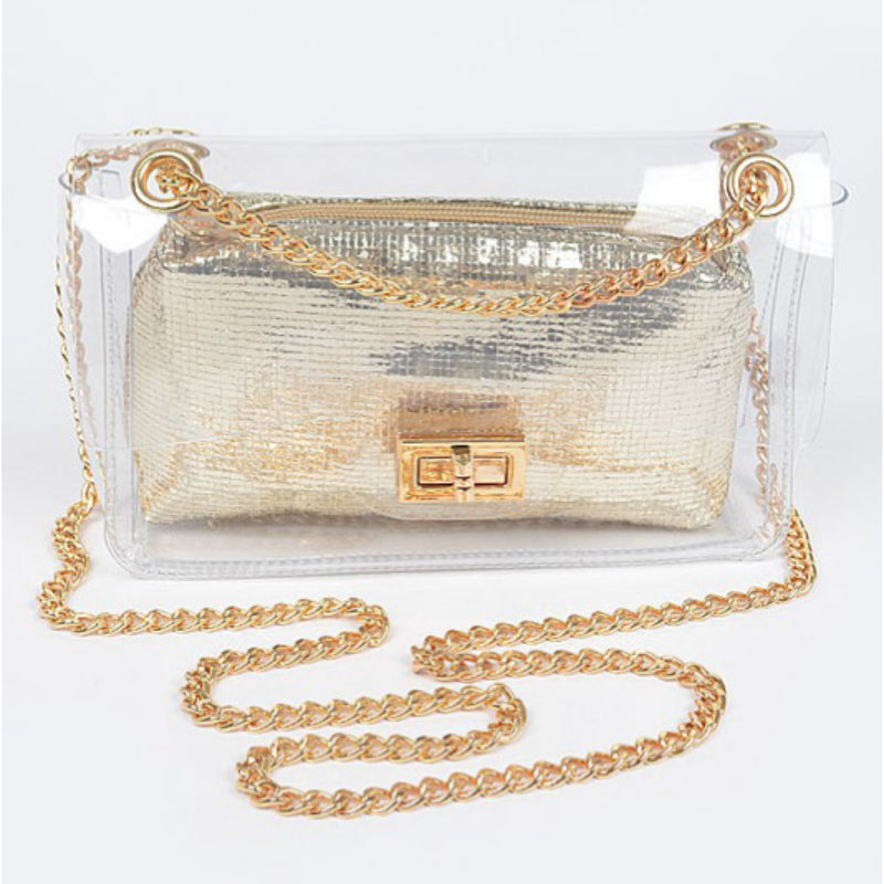 CLEAR BAG WITH SHINY POUCH