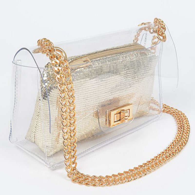 CLEAR BAG WITH SHINY POUCH