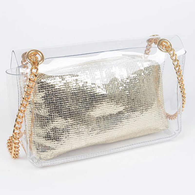 CLEAR BAG WITH SHINY POUCH