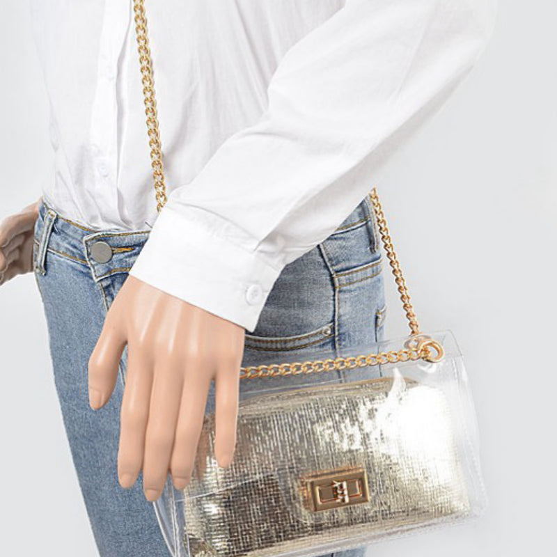 CLEAR BAG WITH SHINY POUCH