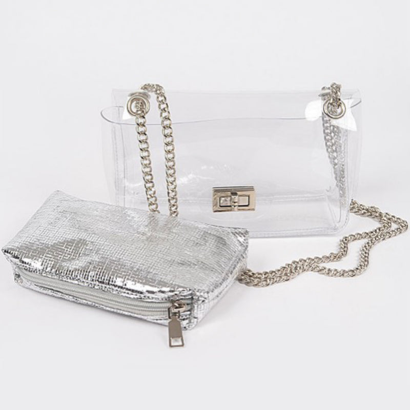 CLEAR BAG WITH SHINY POUCH