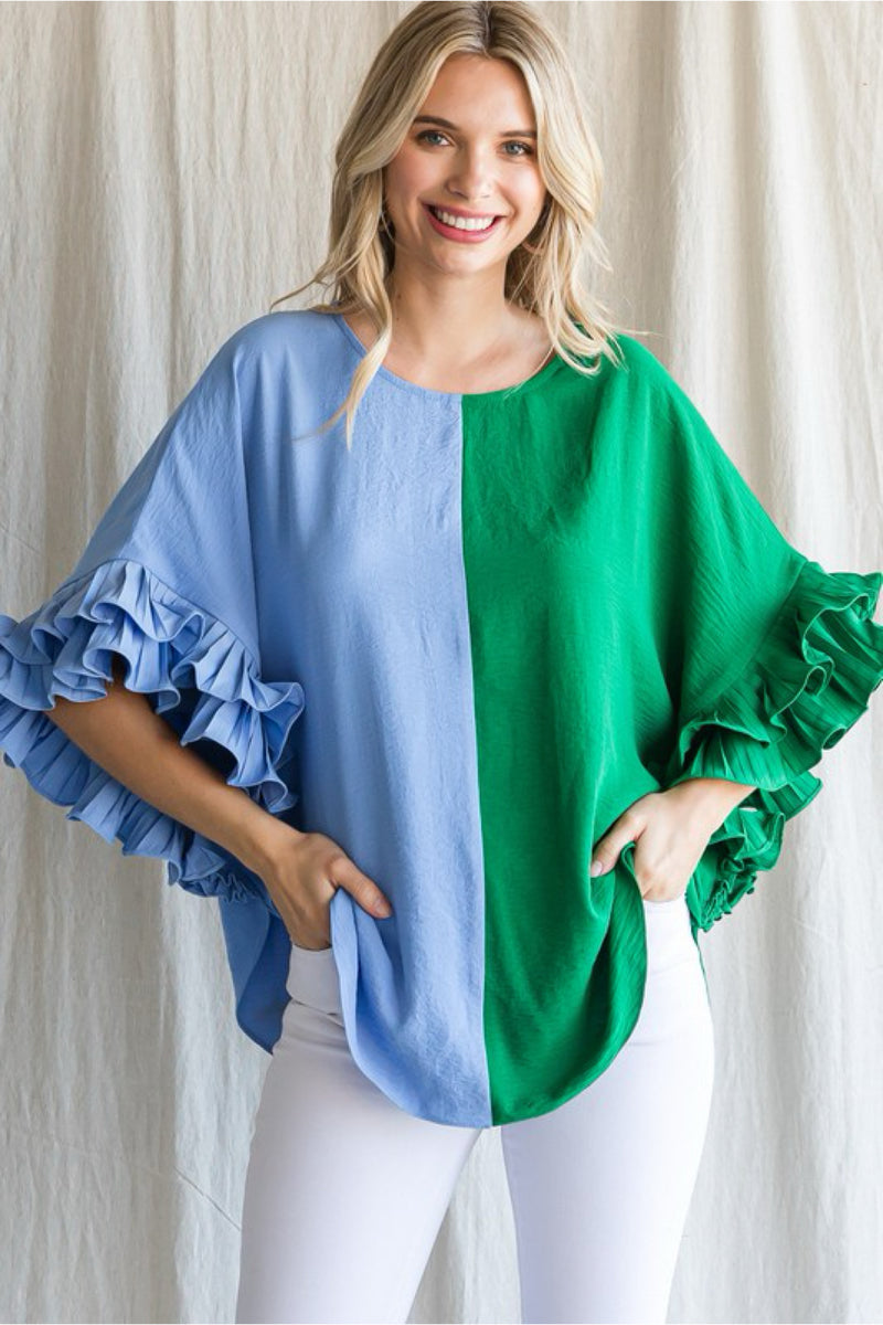 COLOR BLOCK RUFFLE TOP