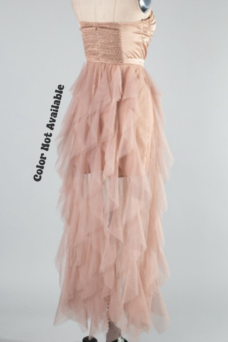 SEXY STRAPLESS RUFFLES DRESS