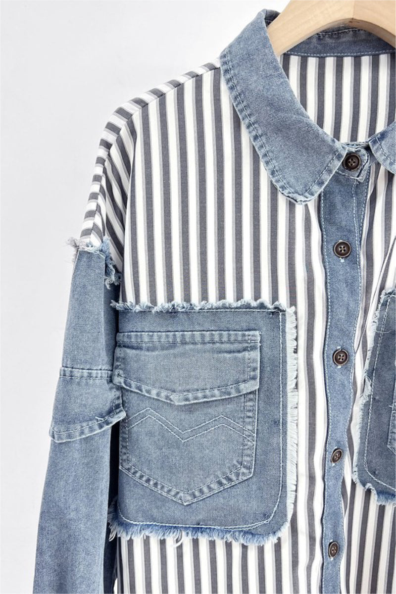 DENIM CONTRAST STRIPED TOP