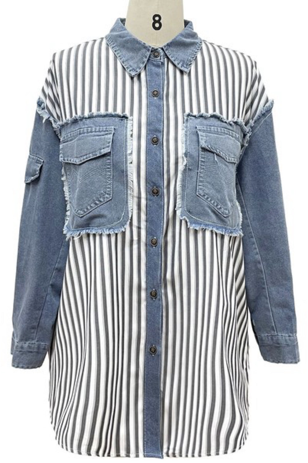 DENIM CONTRAST STRIPED TOP