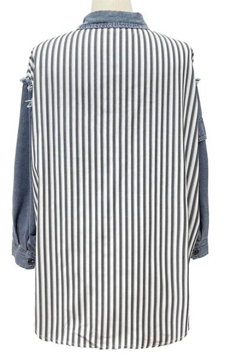 DENIM CONTRAST STRIPED TOP