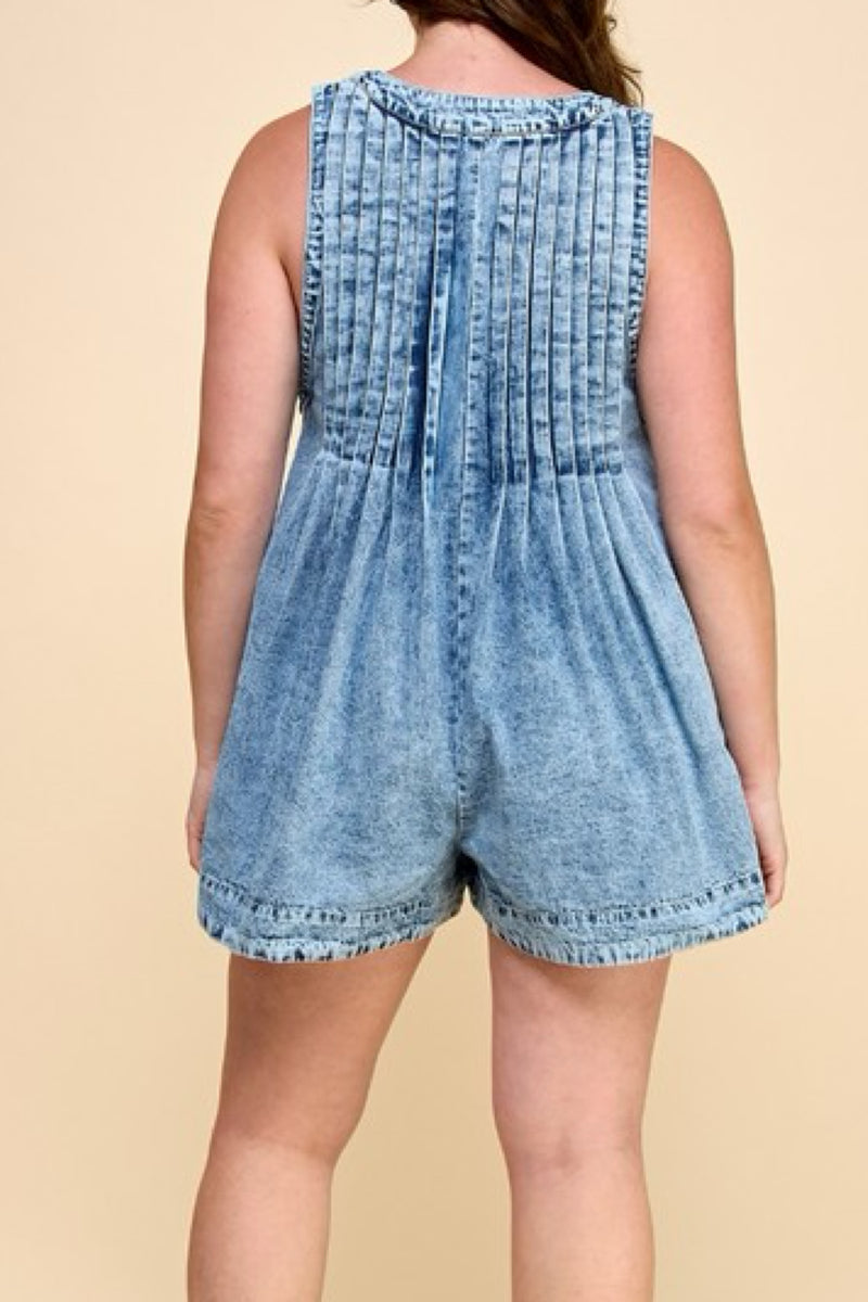 SEXY V PLUS DENIM ROMPER