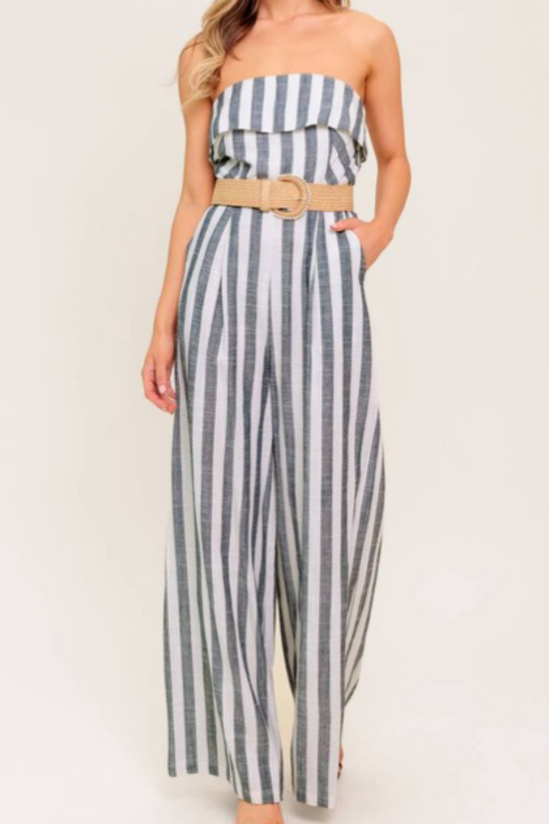 STRAPLESS STRIPED JUMPSUIT