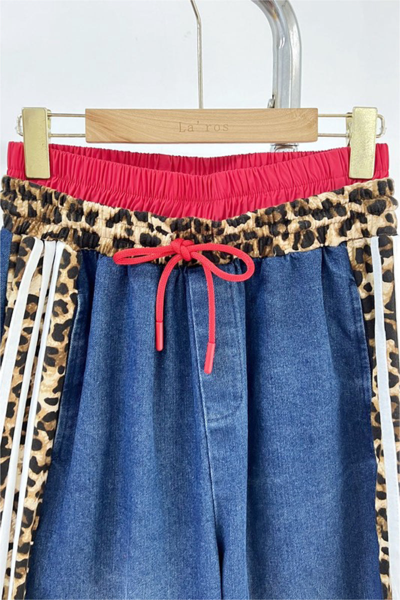 HIGH WAIST LEOPARD TRIM DENIM