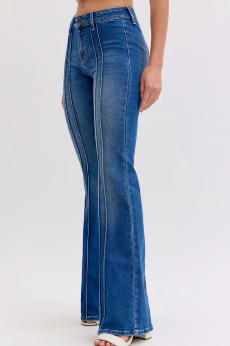 PINTUCK SEAM FLARE DENIM
