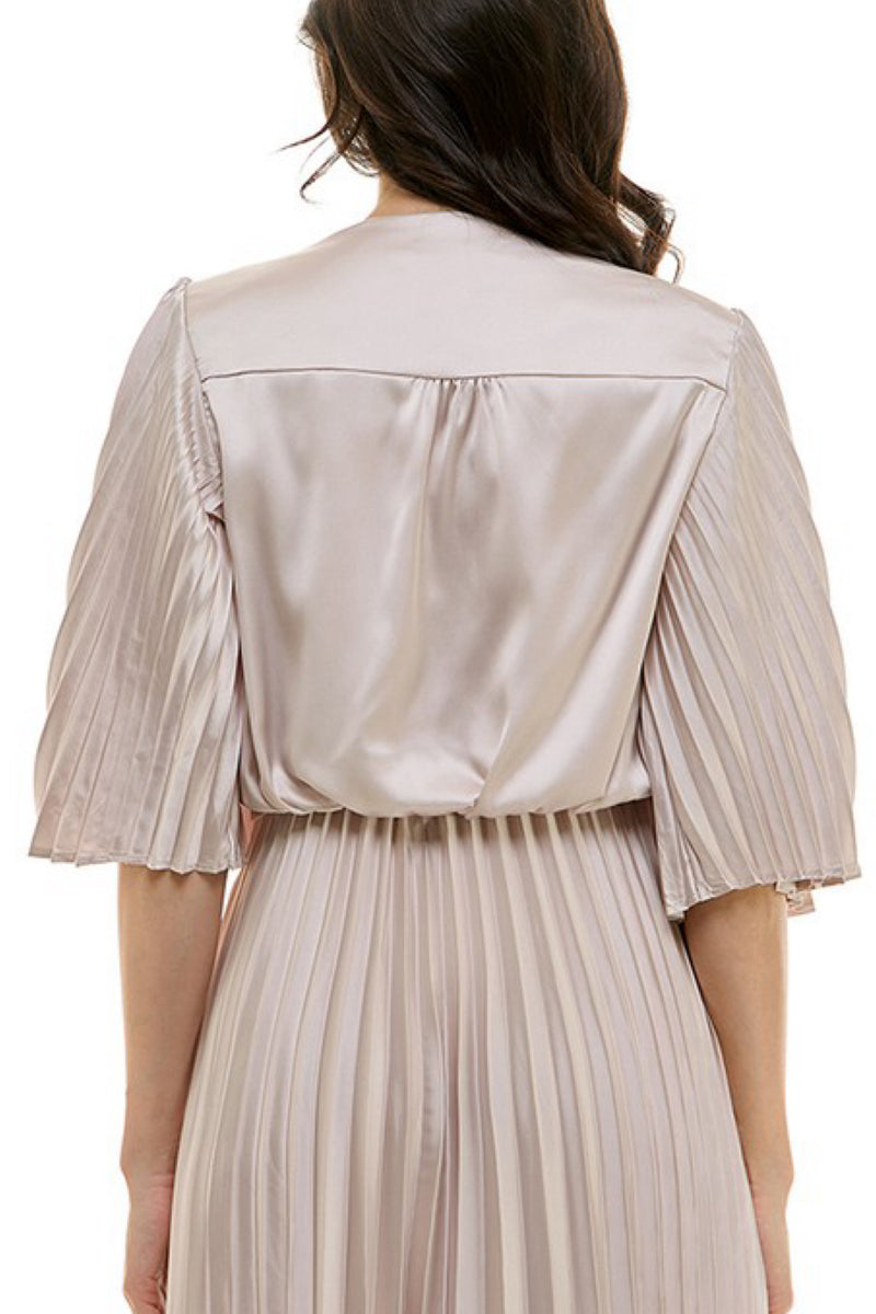 PLEATED SLEEVE SATIN TOP