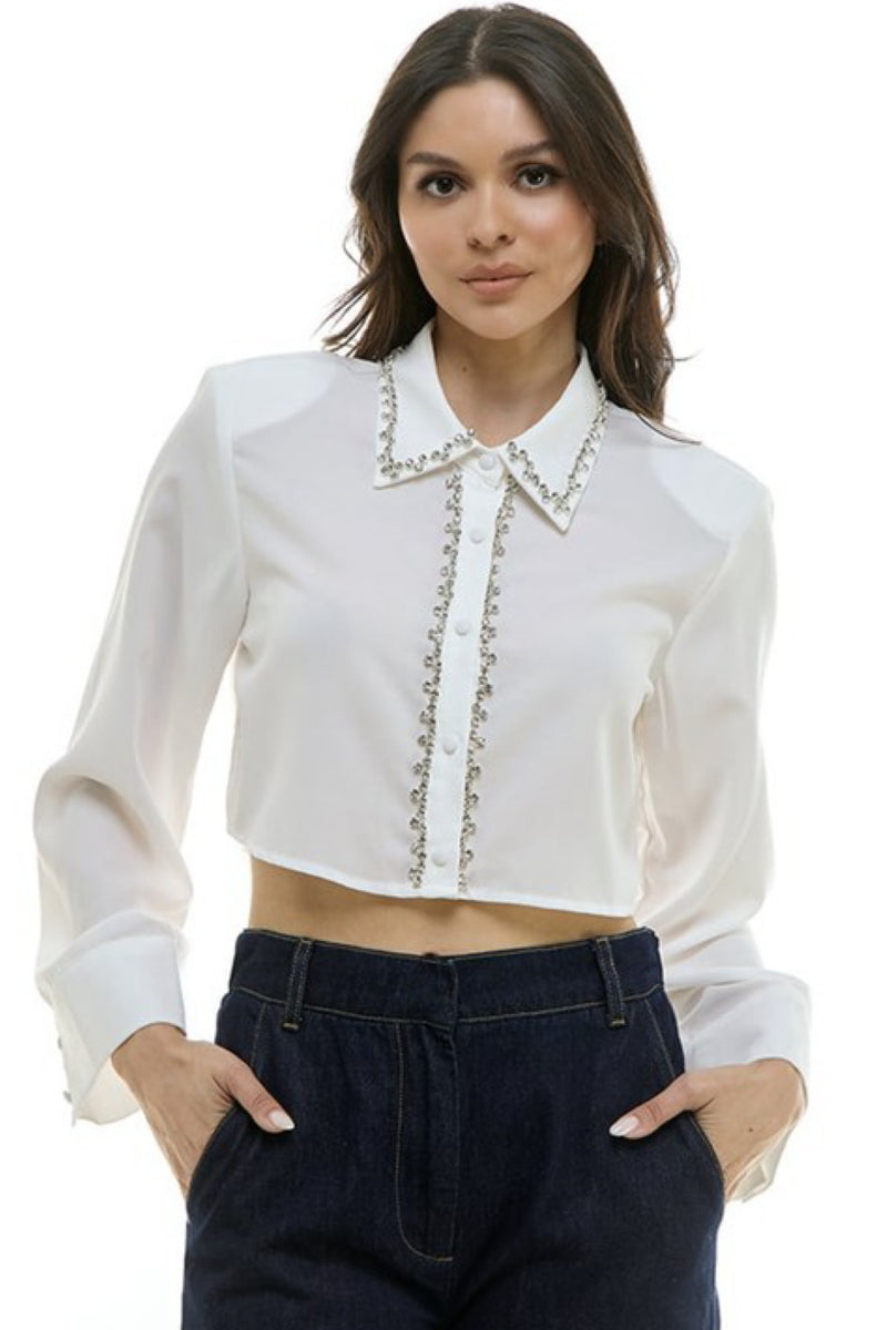 JEWEL TRIM BUTTON CROP TOP